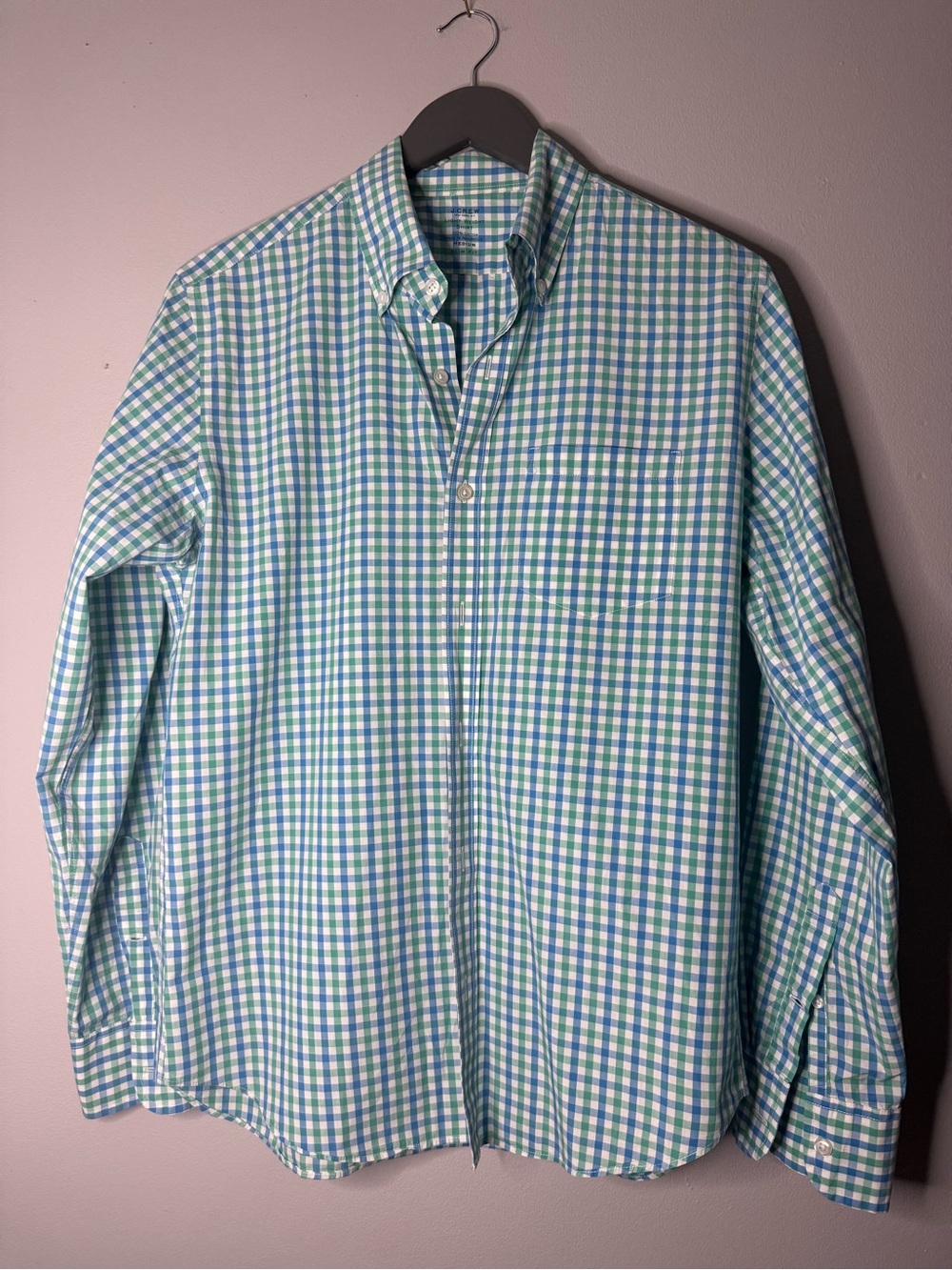 J. Crew Blue and Green Gingham Button-Down Shirt